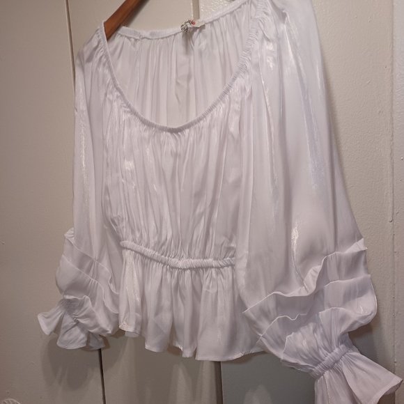 Miss Selfie Tops - Miss Selfie White Shiny Top Size M